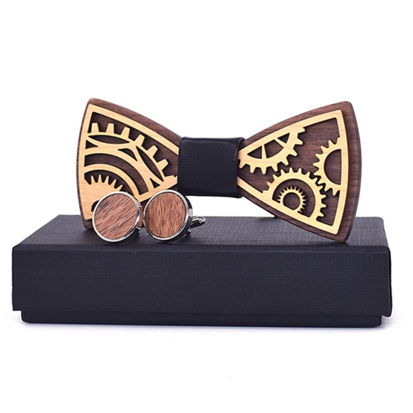 Other - Wooden Gear Bow Tie w/ Cufflinks Set